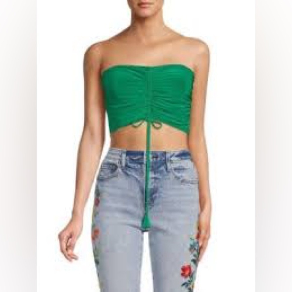 NWT Misa Los Angeles Thera Bandeau Ruched Crop Top Kelly Green, Sz Large